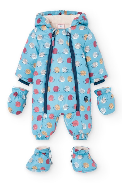 Salopeta cu manusi detasabile si botosei cu imprimeu cu animale - Rosu/Galben/Albastru