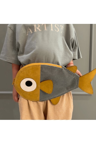 Borseta din piele naturala - Finny - Gri Lichen / Galben - Gri/Galben