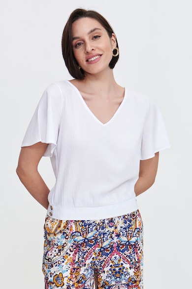 Bluza uni cu decolteu in V si aspect texturat, Alb optic Top Secret - Alb Optic