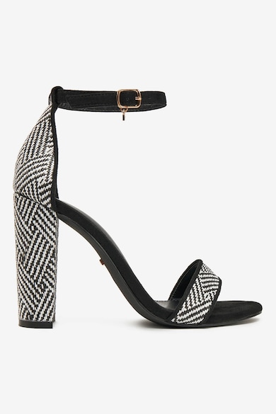 Sandale cu toc din textil - Negru