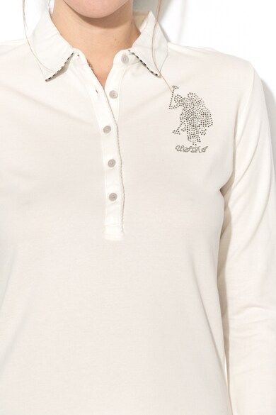 U.S. Polo Assn. Bluza polo cu strasuri si aplicatie la nivelul coatelor Femei