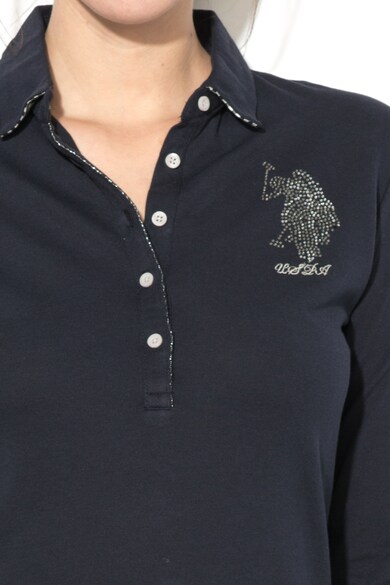 U.S. Polo Assn. Bluza polo cu strasuri si aplicatie la nivelul coatelor Femei