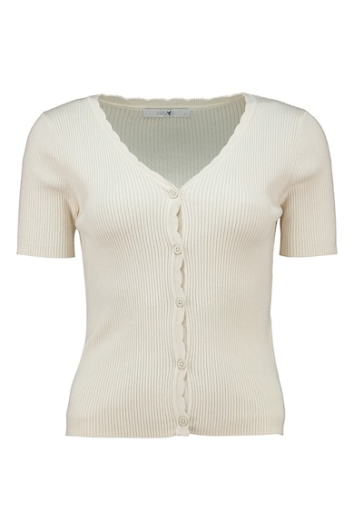 Pulover cu maneci scurte si decolteu in V - Alb fildes