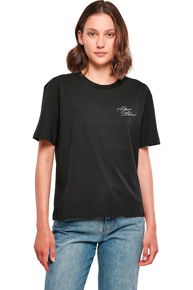 Tricou lejer din bumbac cu imprimeu pe partea din spate - Alb/Negru/Gri