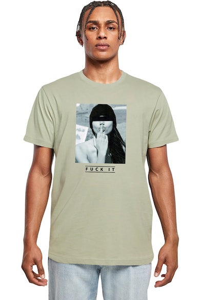 Tricou cu decolteu la baza gatului si imprimeu foto - Negru/Gri/Grej