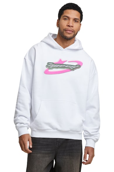 Hanorac unisex cu imprimeu text - Alb/Gri/Roz