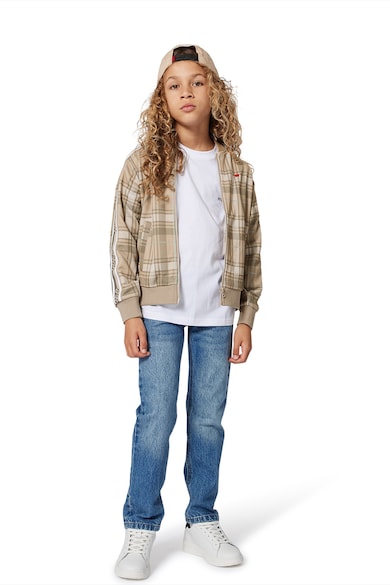 Bluza de trening cu fermoar si model in carouri - Turcoaz/Maro deschis/Alb murdar