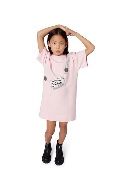 Rochie cu maneci scurte si decolteu la baza gatului - Roz pastel