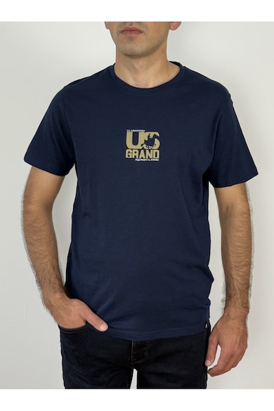 U.S. Grand POLO Tricou barbati cu logo si imprimeu text pe spate - Regular fit - Bleumarin inchis