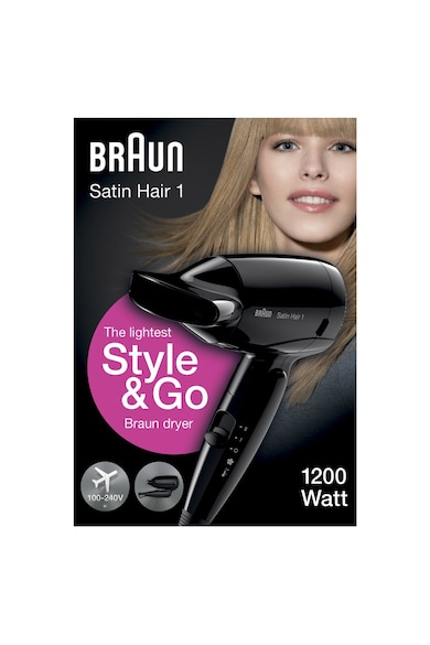 Braun Uscator de par  Satin Hair HD 130, 1200 W, 2 Trepte temperatura, Negru Femei