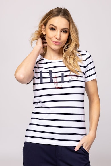 Tricou cu model in dungi Mirosa - Alb optic/Bleumarin