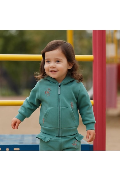 Hanorac gros cu gluga si fermoar - - Retro Journey - Verde - pentru fetite - Verde