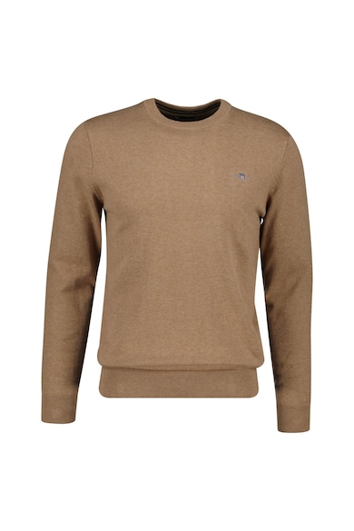 Pulover tricotat fin cu decolteu la baza gatului - Bej inchis