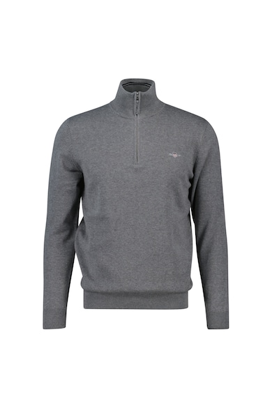 Pulover de bumbac cu fermoar scurt - Gri