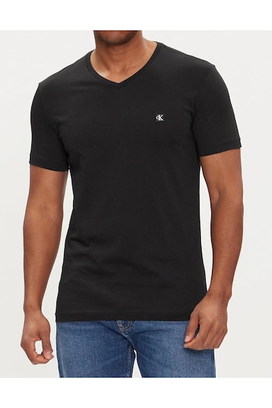 Tricou din bumbac cu decolteu in v -