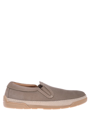 Pantofi slip-on din piele nabuc cu design perforat - Bej