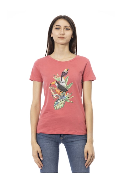 Tricou slim fit cu decolteu rotund - Rosu deschis