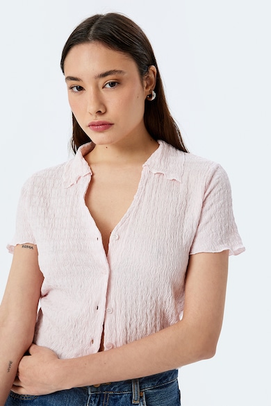 Camasa texturata cu maneci scurte - Roz pal