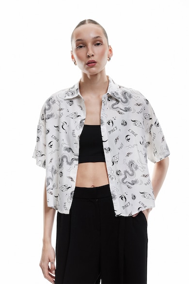 Camasa lejera cu imprimeu - Alb fildes/Gri deschis