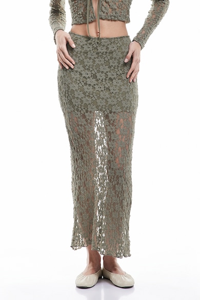 Fusta maxi semitransparenta - Kaki