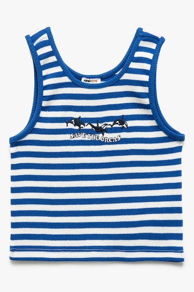 Top brodat cu model in dungi - Albastru royal/Alb optic