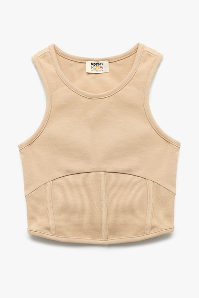 Top crop cu decolteu rotund - Bej