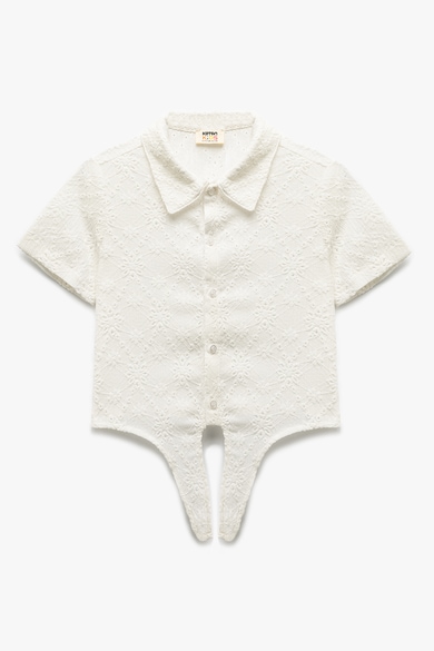 Camasa din dantela Sangallo cu terminatie cu snur de ajustare - Alb murdar