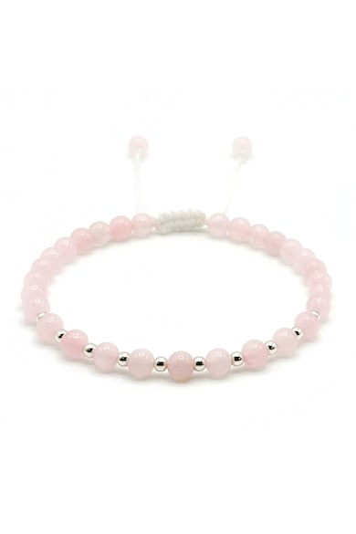 Bratara cu 10 bile din Argint 925 si pietre naturale Cuart Roz - snur reglabil - dama