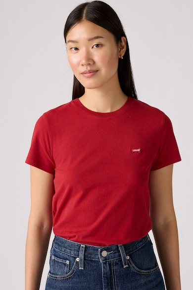 Tricou din bumbac cu decolteu la baza gatului - Rosu