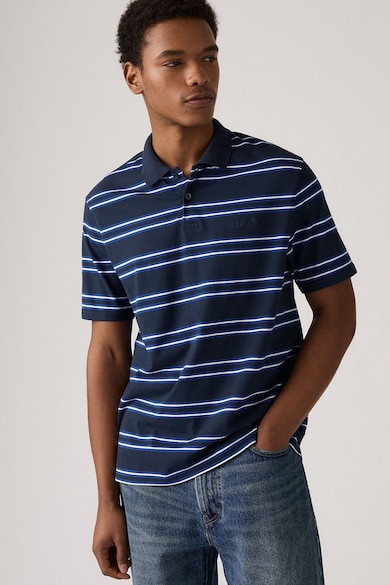 Tricou polo de bumbac - Alb/Albastru indigo/Bleumarin