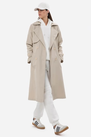 Palton dama, trench cu curea, elegant, bej, poliester HiCCUP - Natural