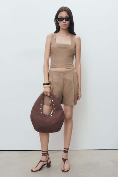 Pantaloni scurti din amestec de in - Maro deschis