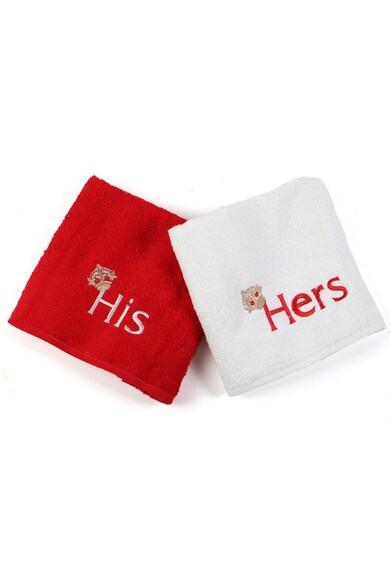 Kring Комплект кърпи  His&Hers за баня, 2 броя, Crown, памук 100%, Бяла/Червена Мъже