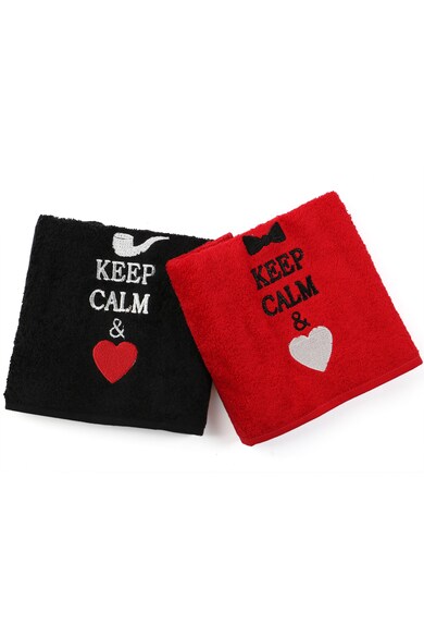 Kring His & Hers törölköző, Keep calm, 100% pamut, 2db, Fekete/Piros női