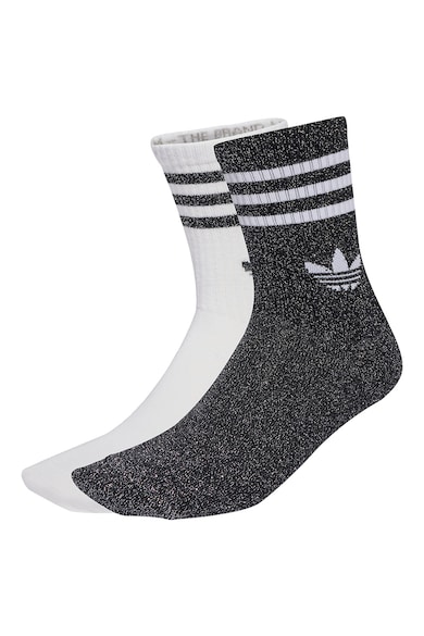 Set de sosete lungi unisex cu insertii stralucitoare - 2 perechi - Alb/Negru melange