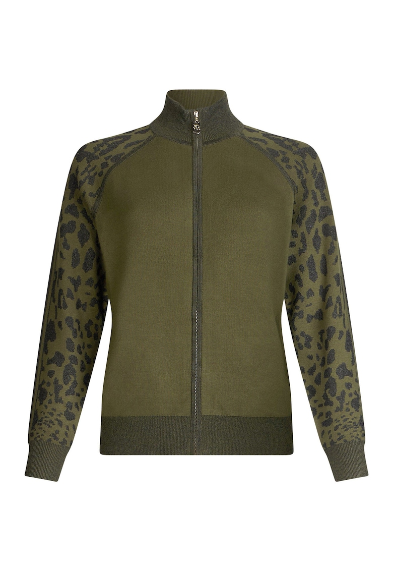 Bluza de trening cu fermoar si detalii cu animal print