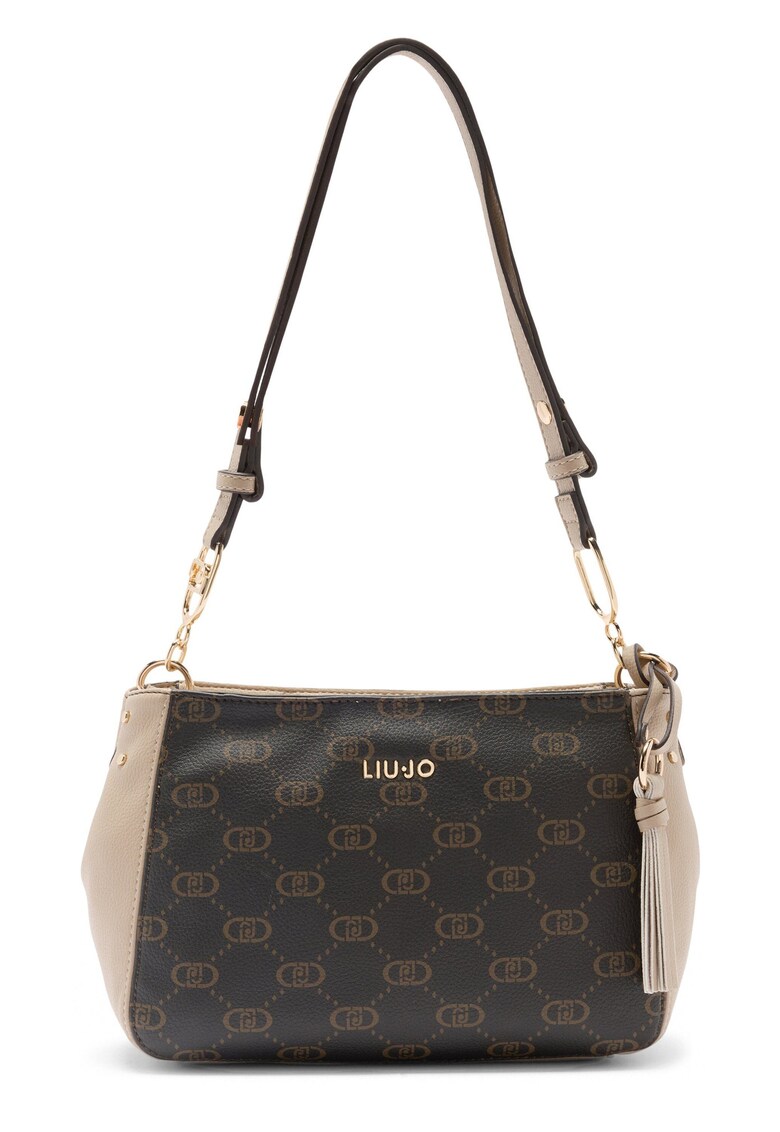 Geanta cu bareta de umar si model monograma - Bej