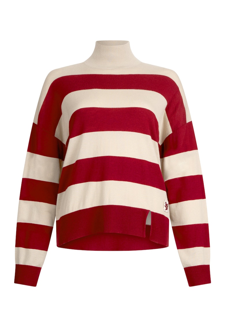 Pulover din amestec de lana cu model in dungi - Rosu/Bej deschis
