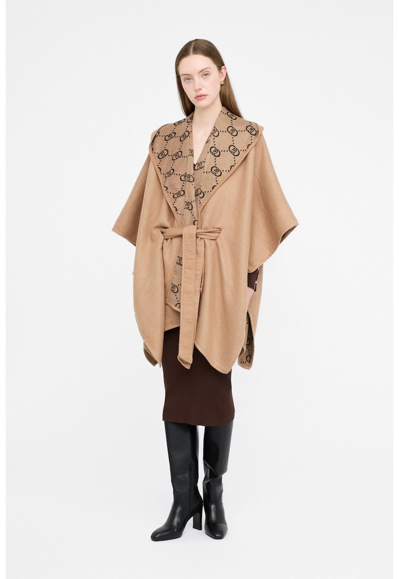 Poncho asimetric cu gluga - Bej