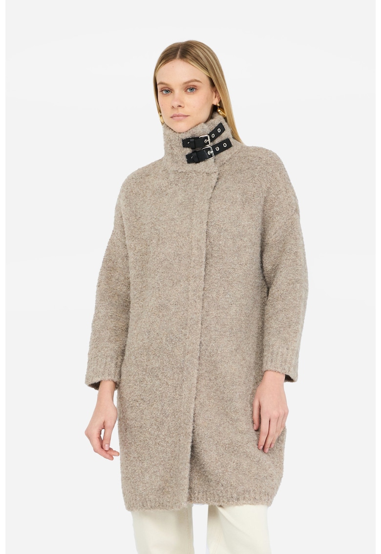Palton din amestec de lana cu maneci cazute - Bej
