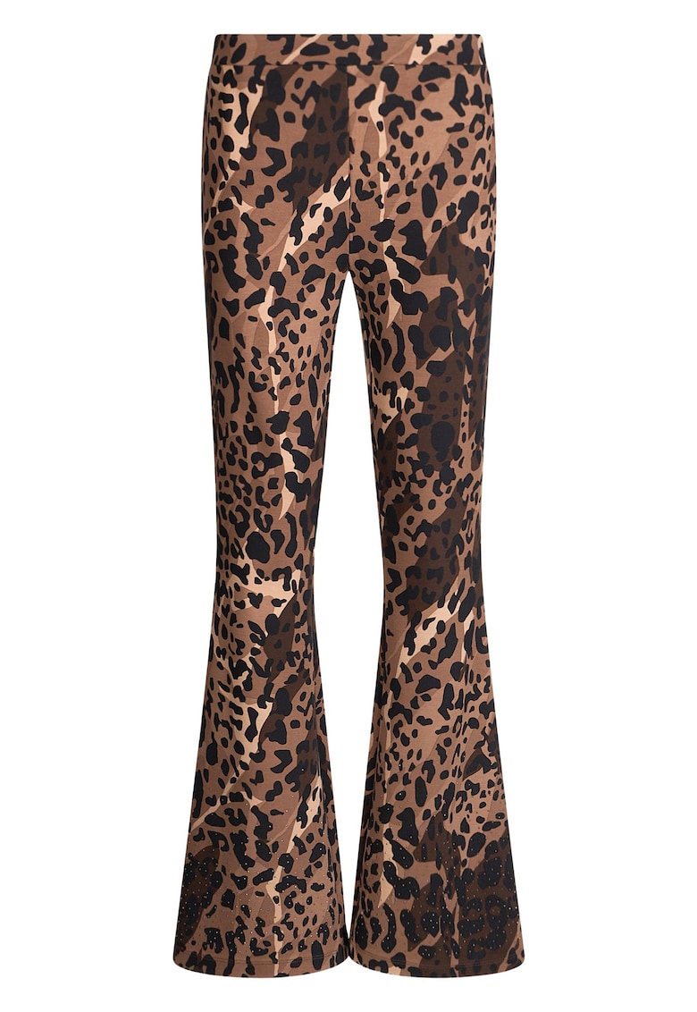 Pantaloni evazati cu detaliu cu logo metalic pe partea din spate