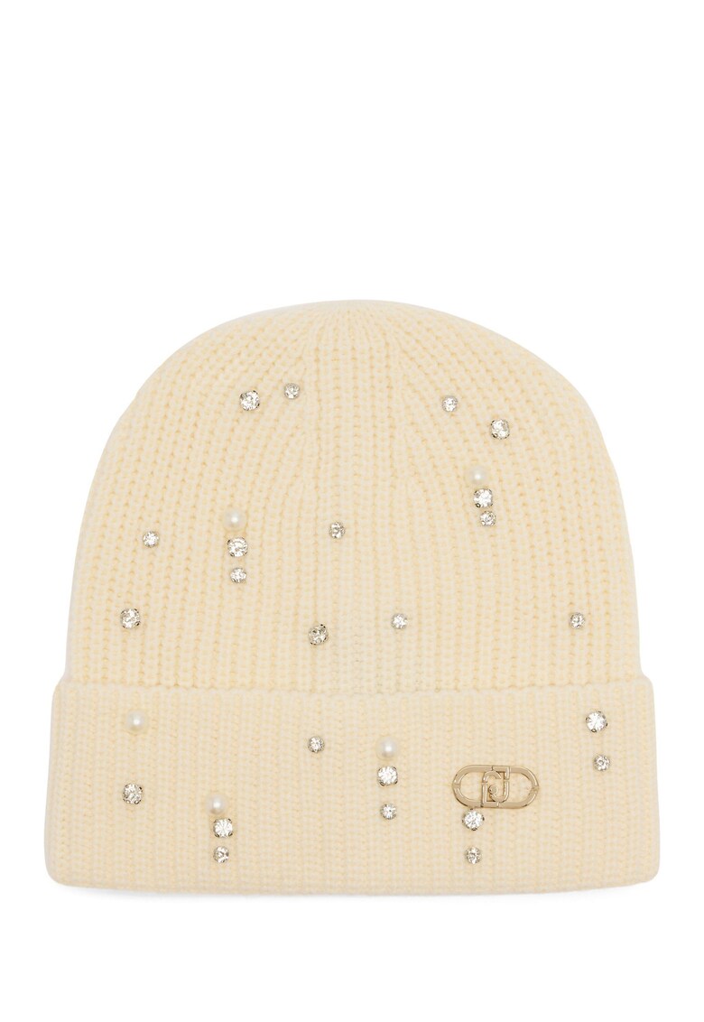 Caciula elastica cu aplicatii cu strasuri - Alb