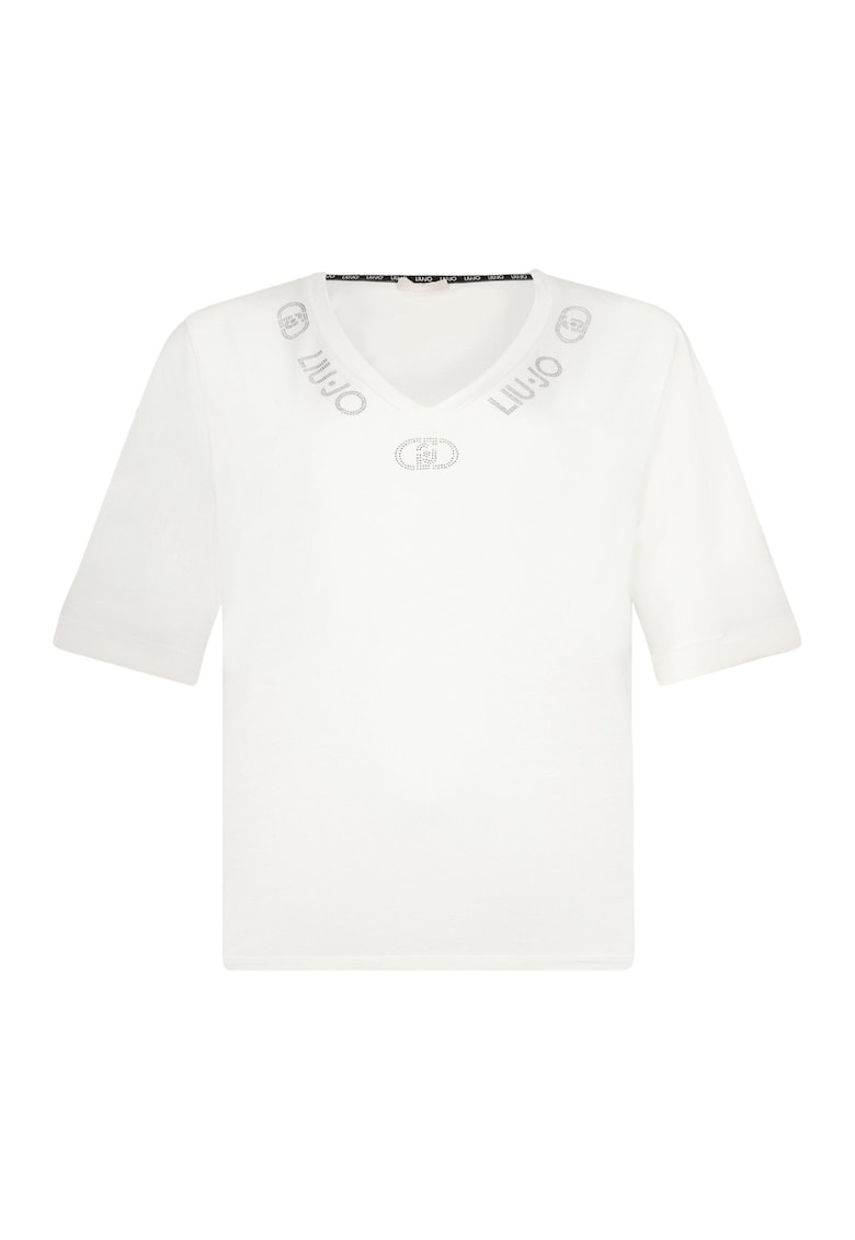 Tricou cu decolteu in V si aplicatii logo cu strasuri