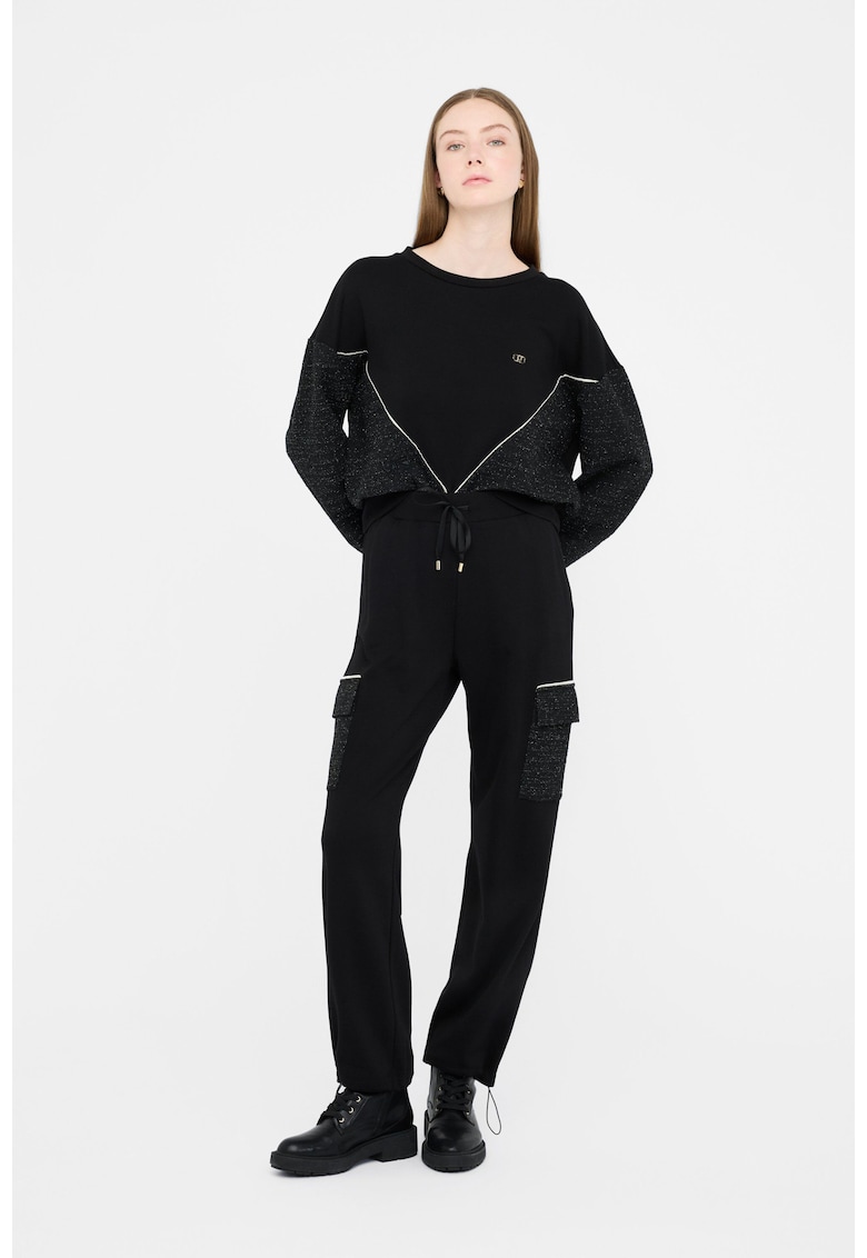 Pantaloni cargo din fleece cu snur - Negru