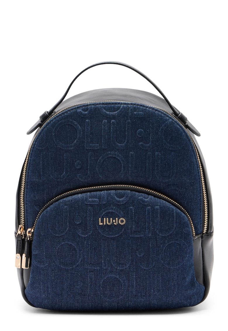 Rucsac din piele ecologica cu garnituri din denim - Bleumarin