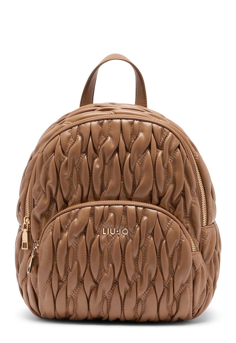 Rucsac matlasat din piele ecologica cu aspect impletit - Maro deschis