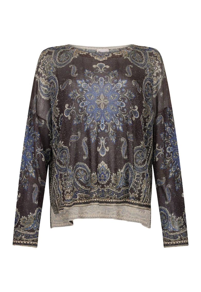 Pulover din lurex cu model - Maro inchis