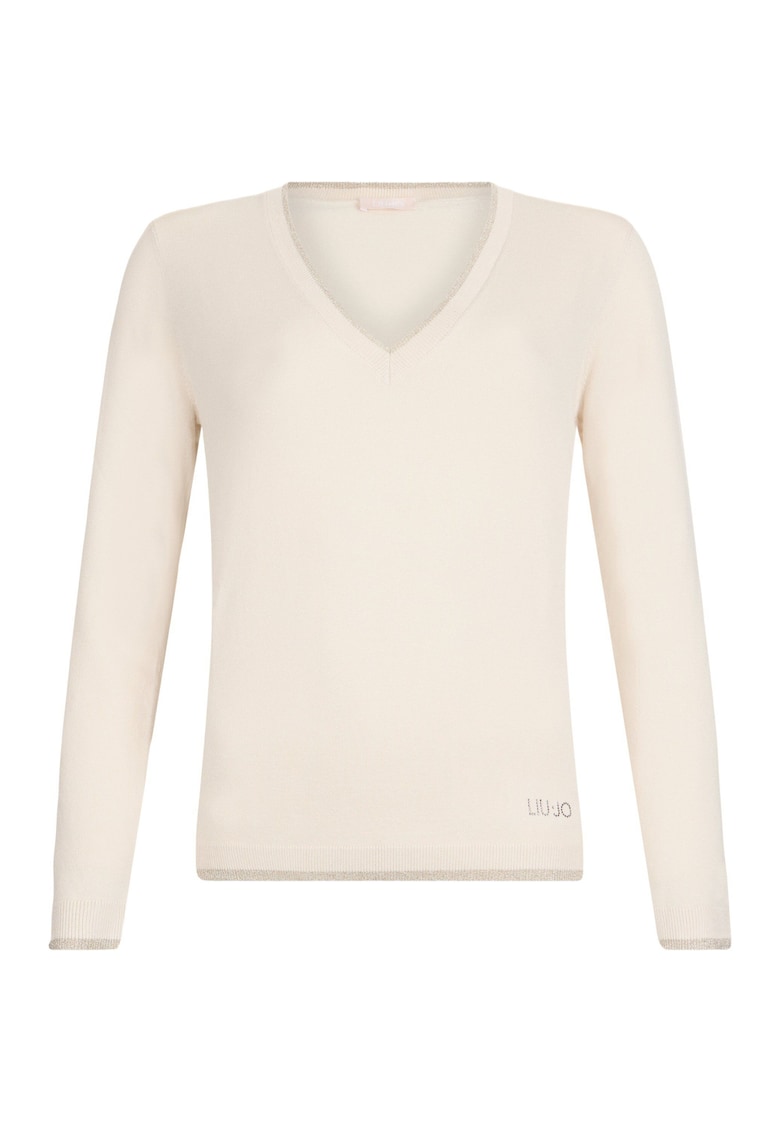 Pulover slim fit cu decolteu in V - Bej deschis