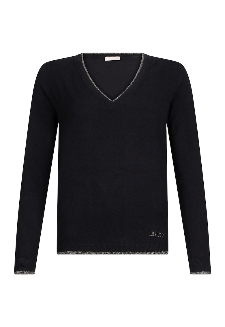 Pulover slim fit cu decolteu in V - Negru