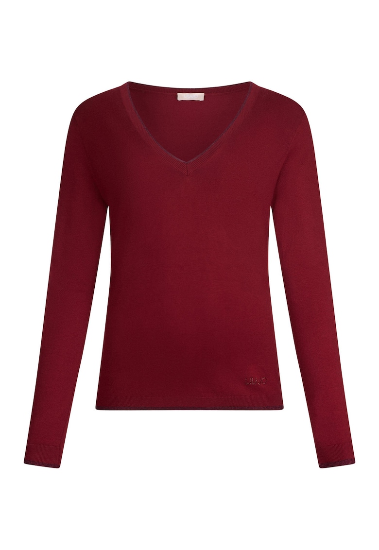 Pulover slim fit cu decolteu in V - Visiniu